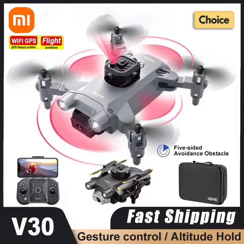 Xiaomi V30 Mini Drone With Camera HD 8K 1080P FPV RC Drones Profesional Five-sided Obstacle Avoidance Helicopter Drone Toy New